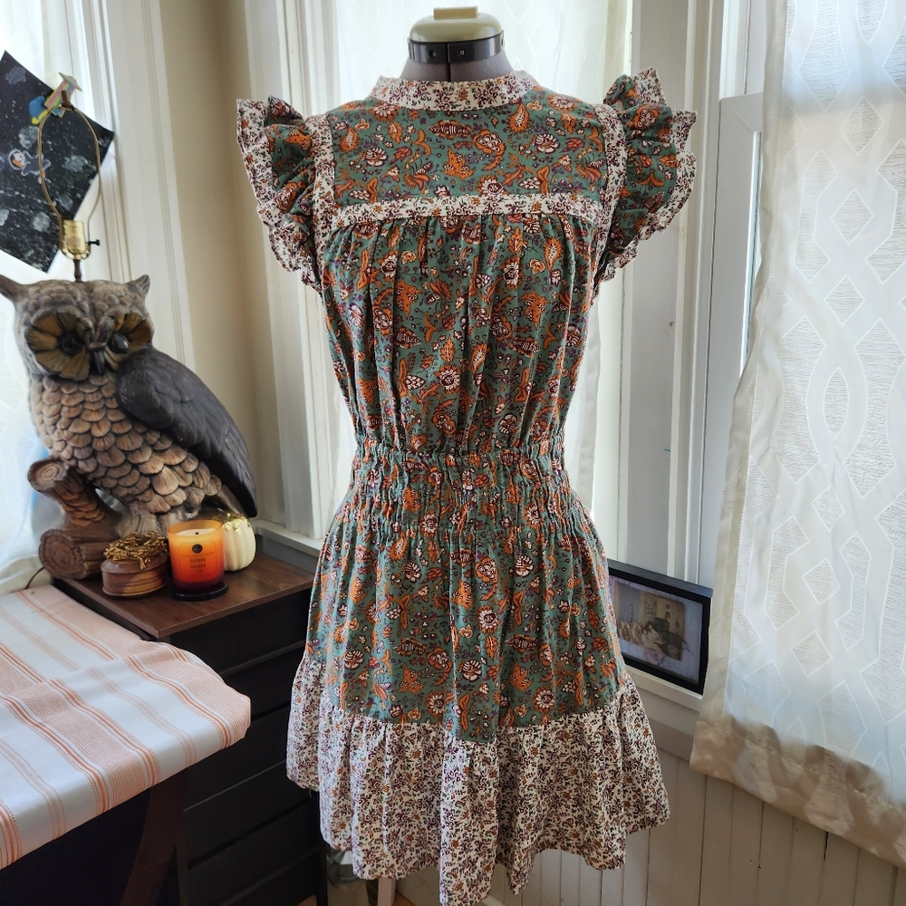 Universal Threads Medium Boho Hippie Rustic Floral Fall Linen Blend Mini Dress
